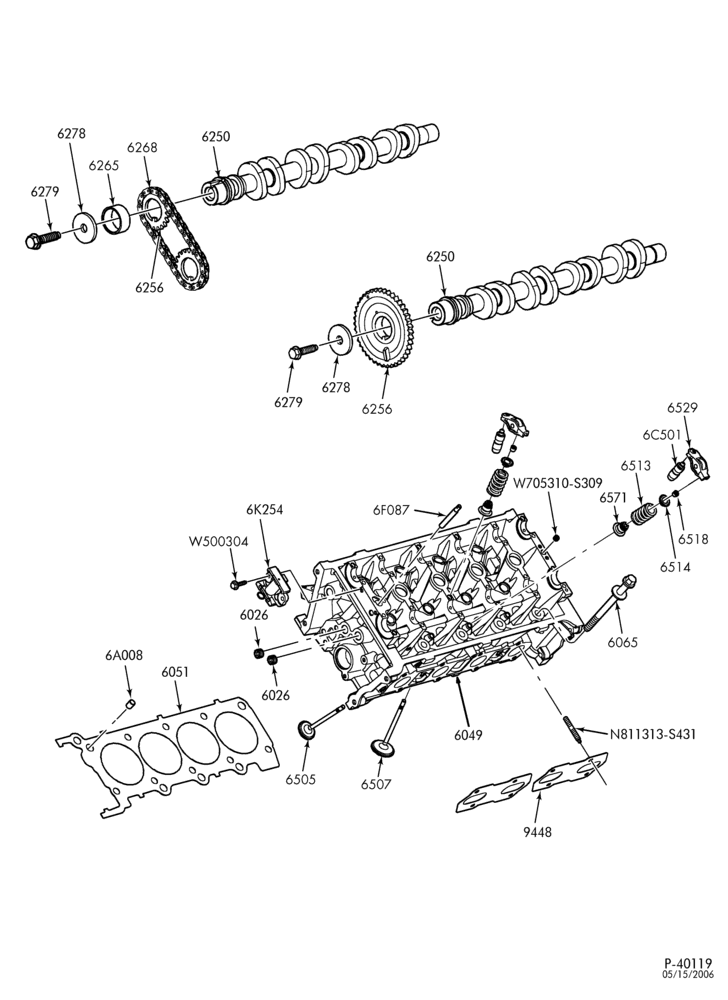 Схема 8-цил. 4,6 л - 4V-Cylinder head, valves & related parts - Marauder - MA