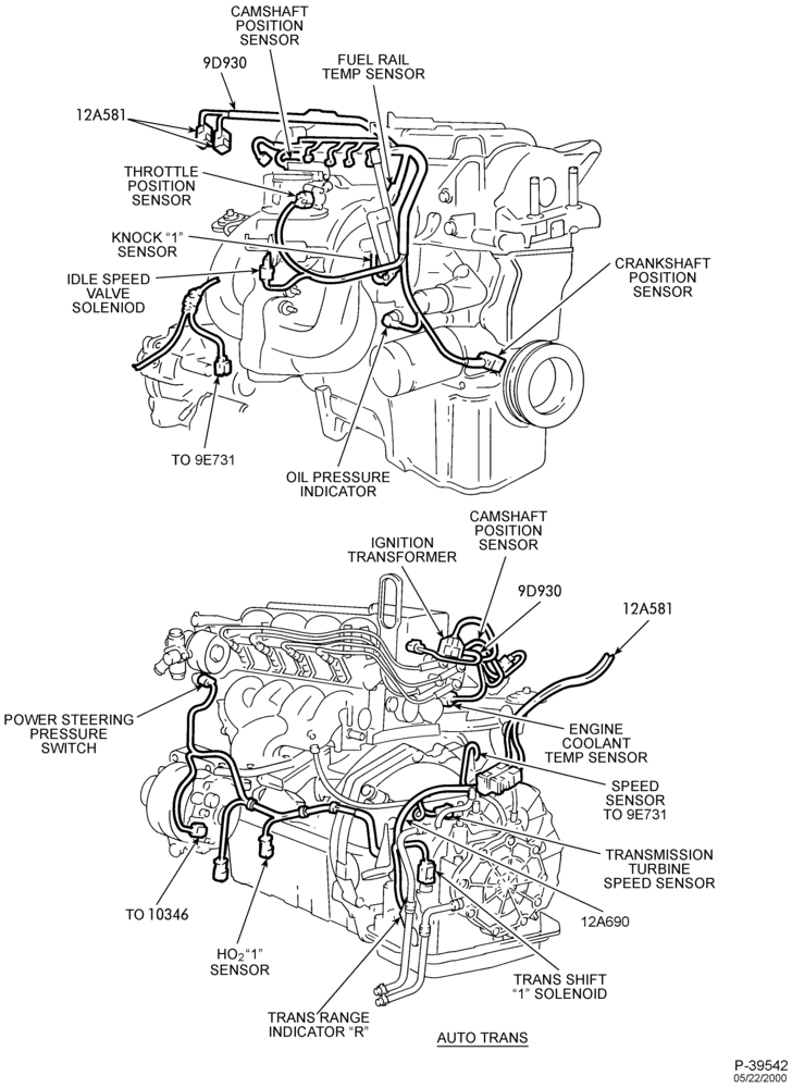 Схема Электрооборудование — Проводка двигателя - exc. DOHC — лист A