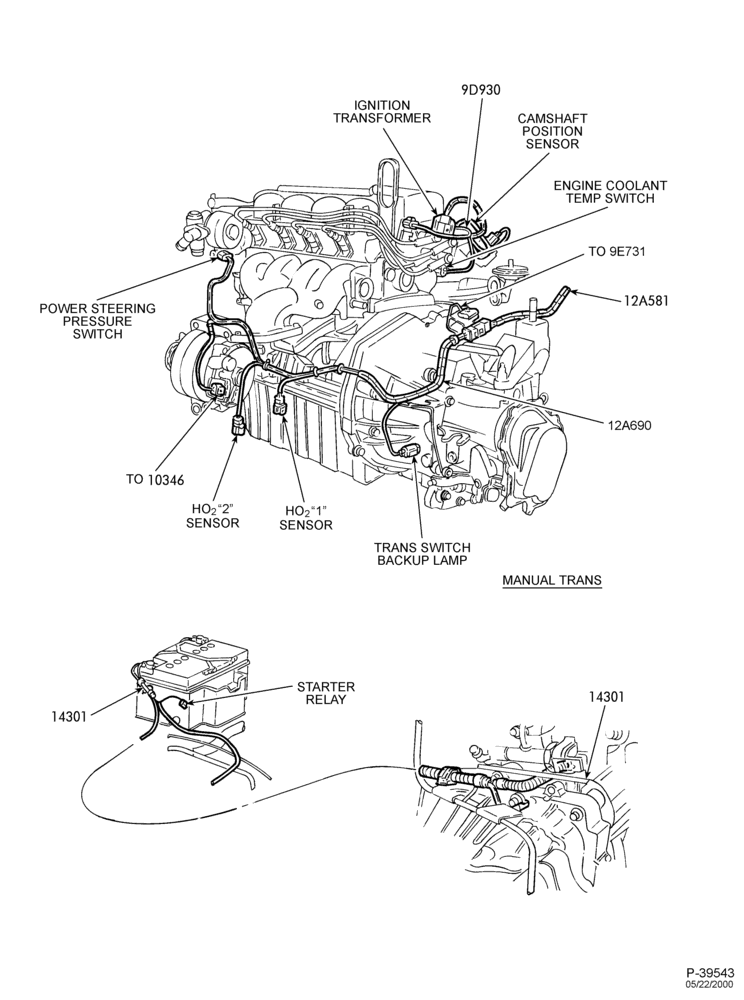 Схема Электрооборудование — Проводка двигателя - exc. DOHC — лист B