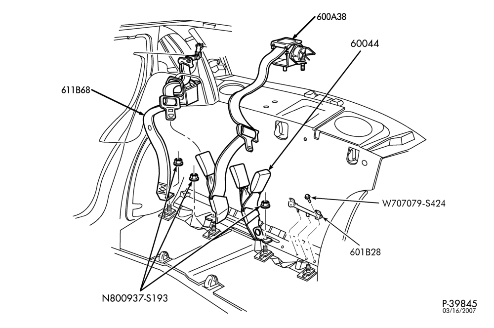 Схема SEATS AND SEAT BELTS-Seat belt & shoulder harness installation - rear - seat restraints