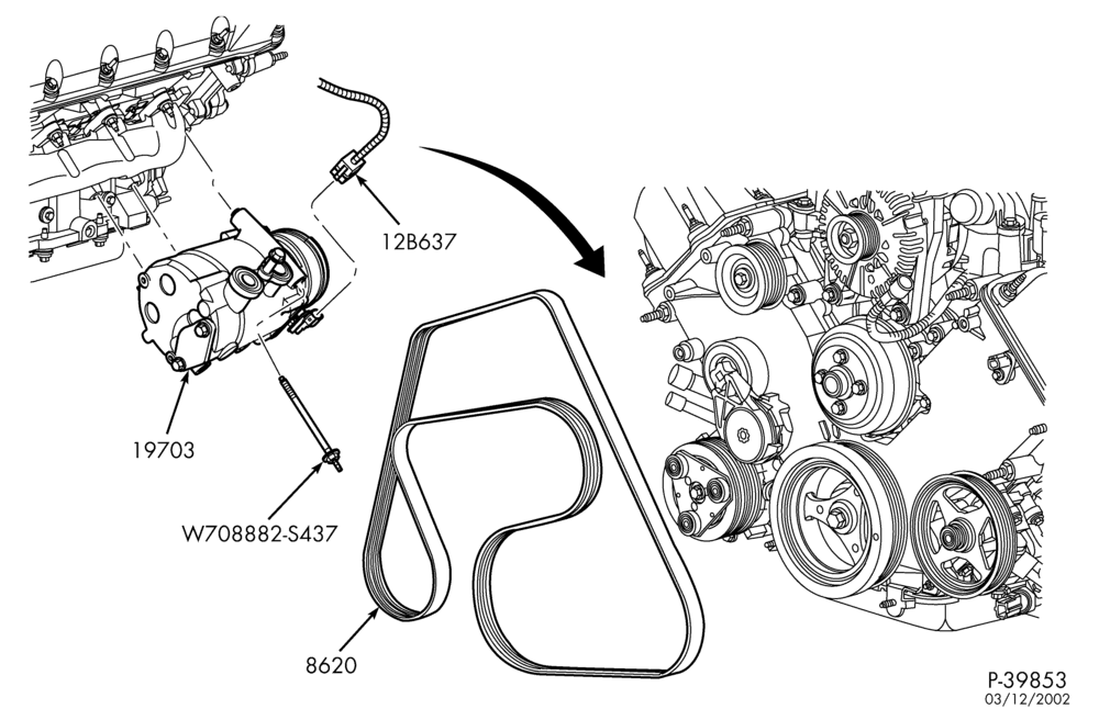 Схема AIR CONDITIONER-Compressor installation - 8 cyl. 4.6L - DOHC & DOHC