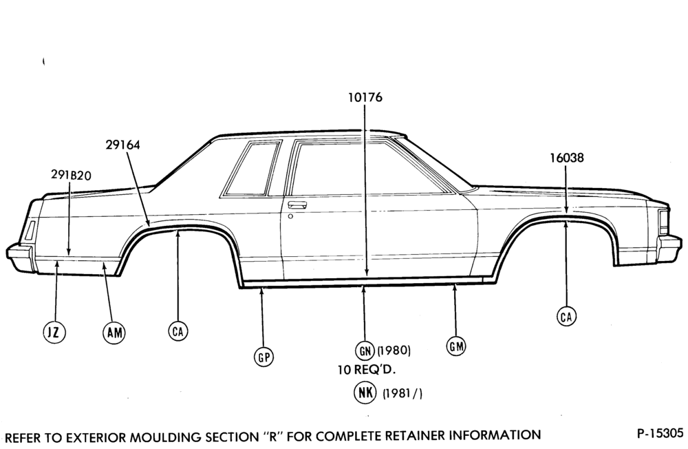 Схема ROCKER PANEL AND WHEEL LIP MOULDINGS - BODY TYPES 54, 66 AND 74
