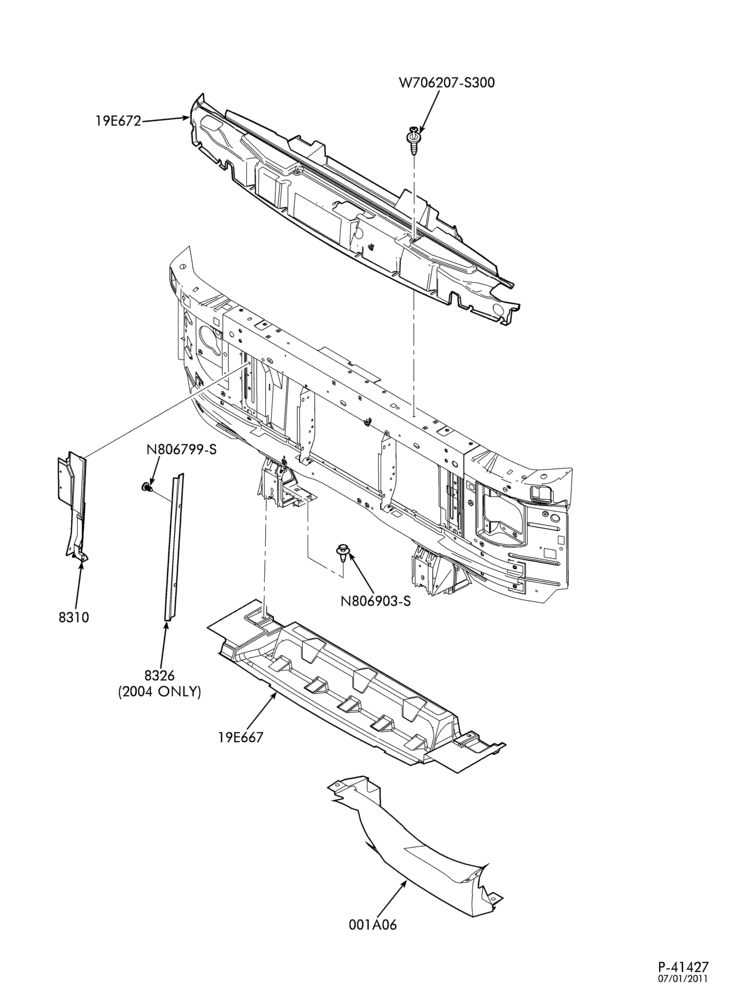 Схема Радиатор, GRILL AND COOLING-Radiator grille air deflectors - 8cyl. 7.3L diesel-E150/550