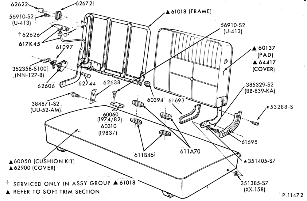 Схема SEATS-Front seat parts - full width - folding - full width - upper half-F100/350(Super Cab)
