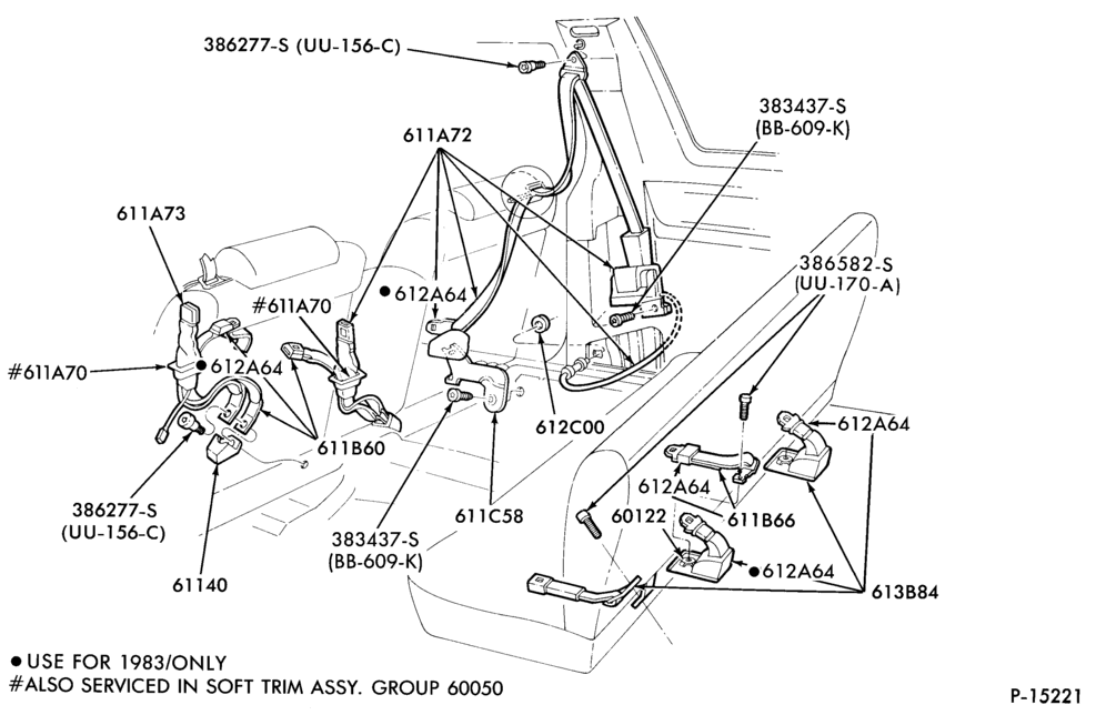 Схема SEATS AND SEAT BELTS-Seat belt and shoulder harness installation - body type 66
