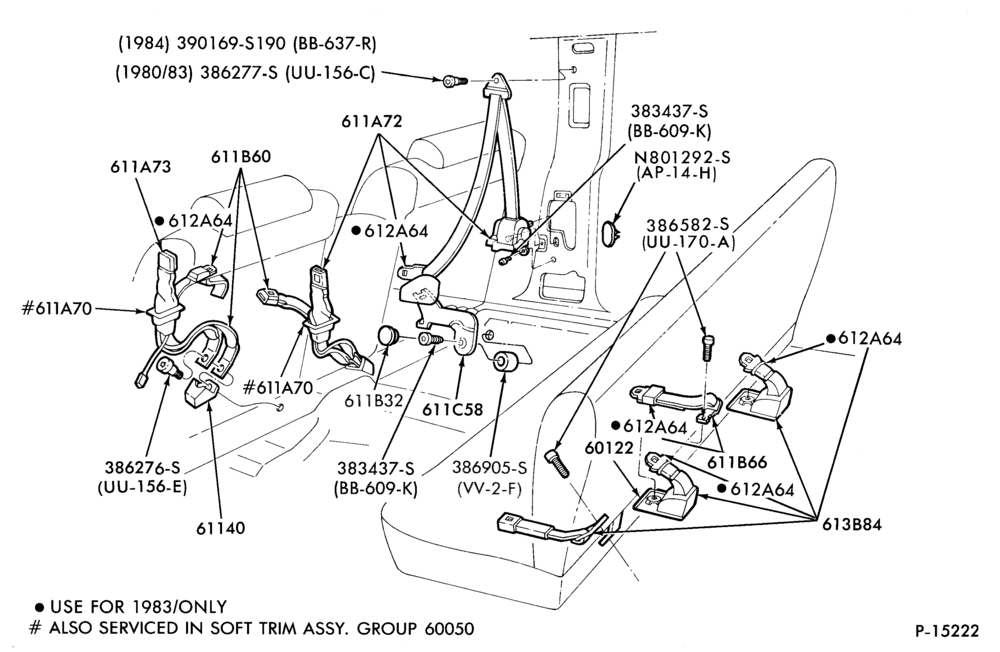 Схема SEATS AND SEAT BELTS-Seat belt and shoulder harness installation