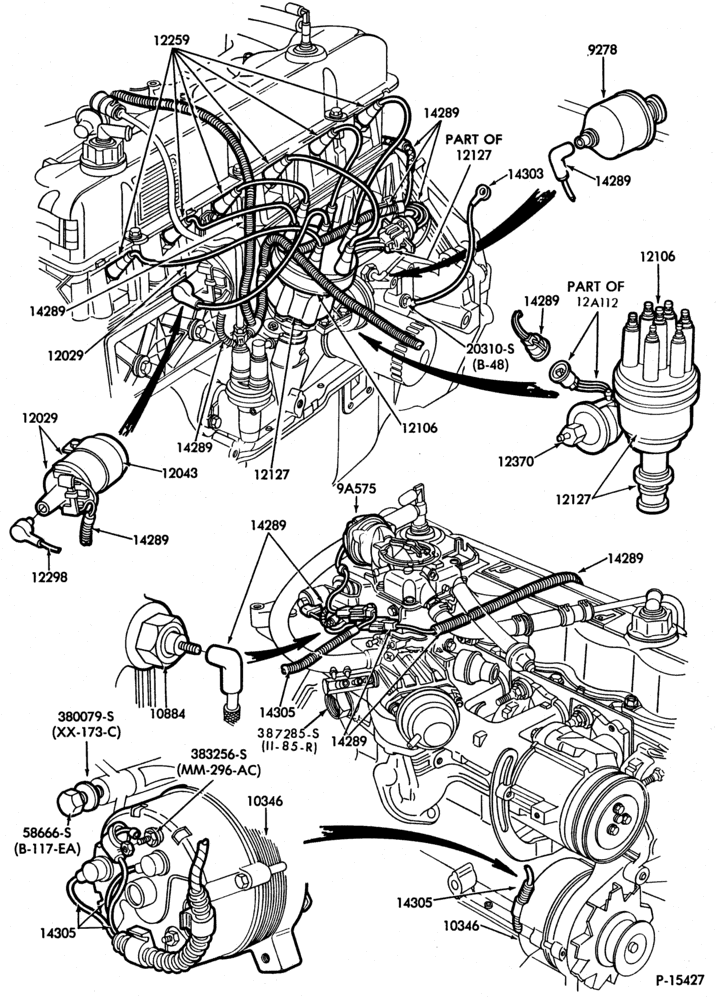 Схема IGNITION WIRING-Ignition wiring (breakerless distributor)-F100/350 and U150-6 cyl.