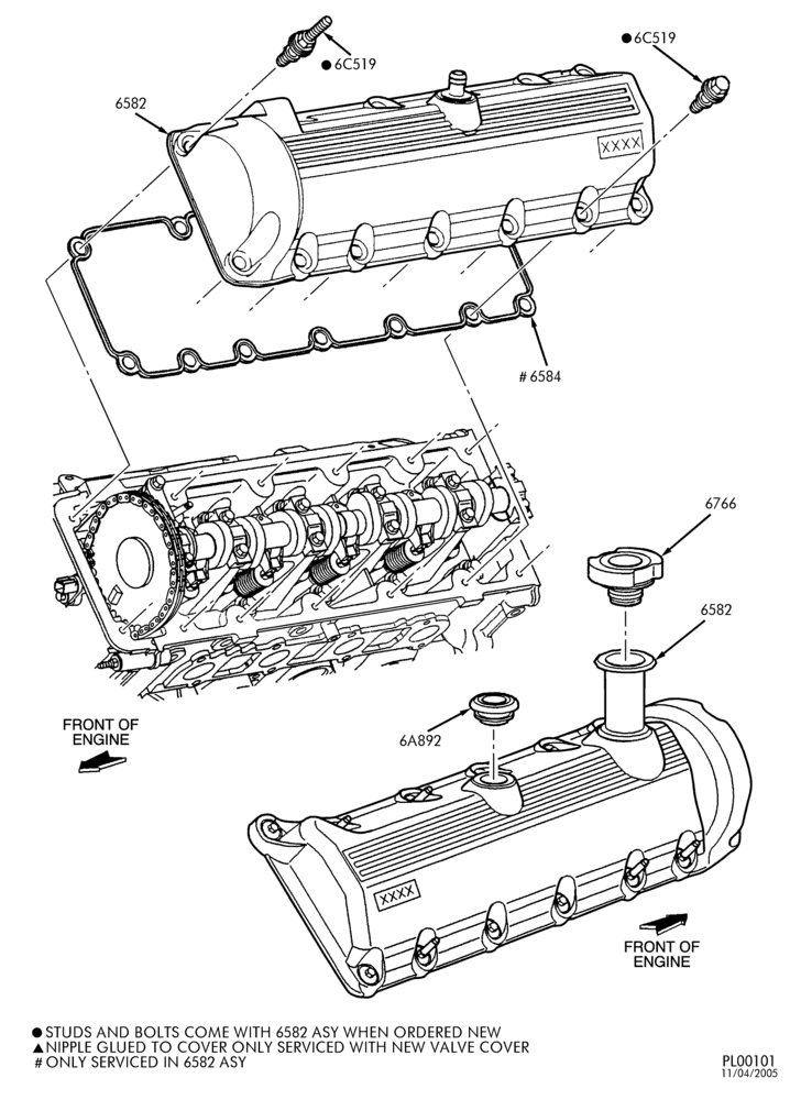 Схема 10 CYL. 6.8L-Valve covers & related parts-E250/550