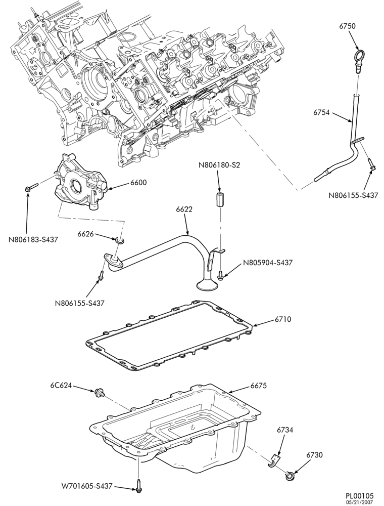 Схема 10 CYL. 6.8L-Oil pump, oil screen, cover, oil pan & related parts-E250/550
