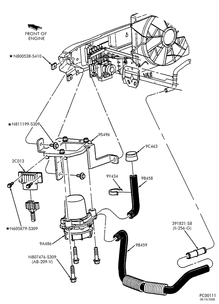 Схема MANIFOLDS, THERMOSTATS & EMISSION PARTS-Secondary air injection pump & bracket assembly