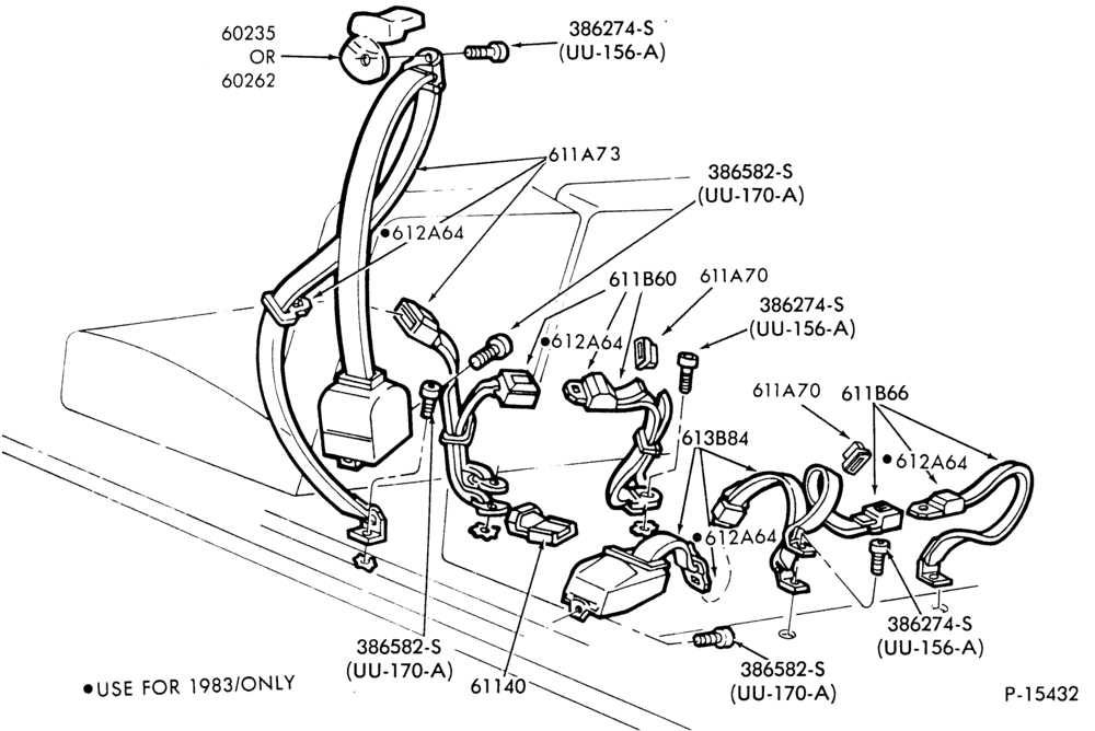 Схема SEAT BELTS-Front - w/shoulder harness-w/forward facing rear seat-bench-F100/350(Super Cab),