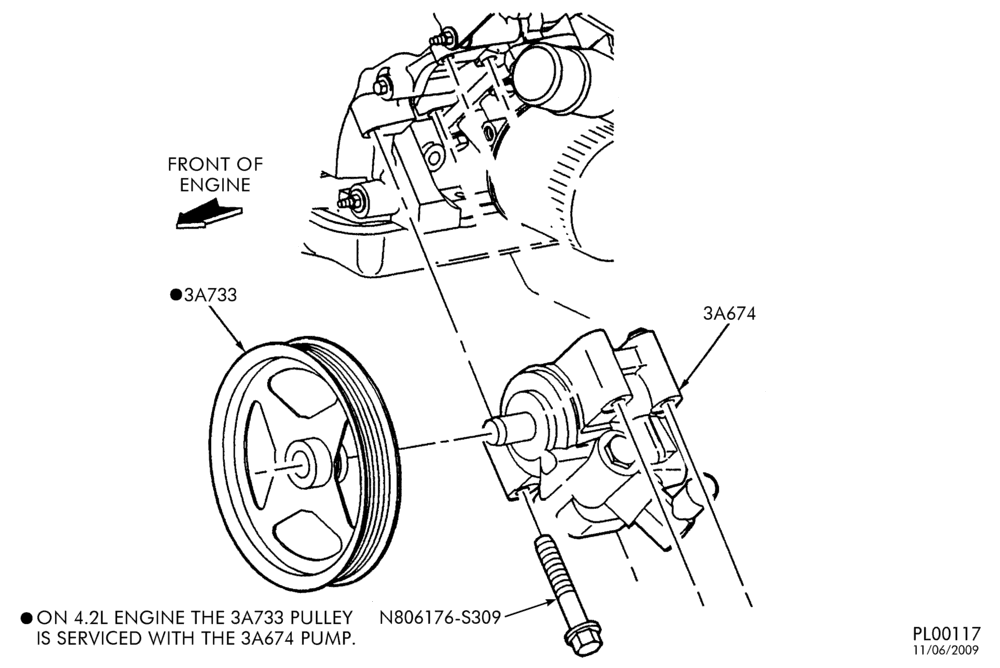 Схема STEERING-Power steering system - Pulley assembly & related parts - 10 cyl. 6.8L-E250/450
