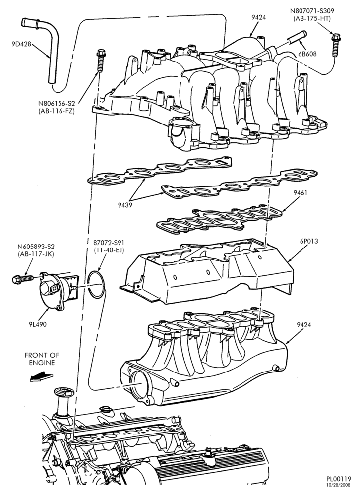 Схема 8 CYL. 5.4L-Intake manifold & related parts