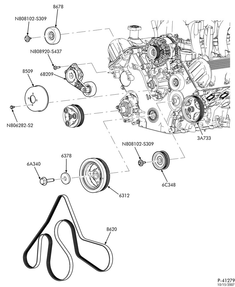 Схема 8 CYL. 4.6L-Pulleys & drivebelts-F150/250-Under 8500# GVW