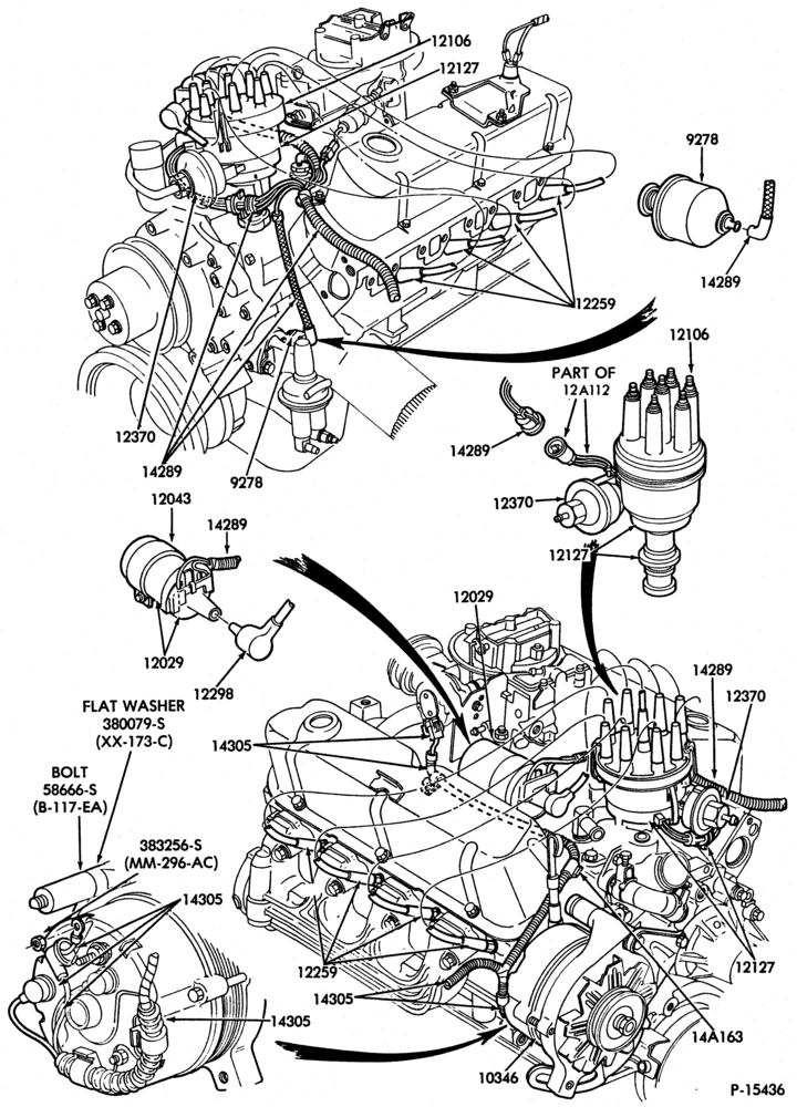 Схема IGNITION WIRING-Ignition wiring (breakerless distributor)-F100/350 and U150-8 cyl.