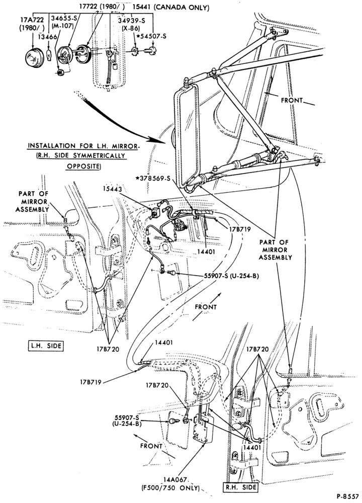 Схема LAMPS-Mirror marker lamp, wiring and related parts-F-FT600/900