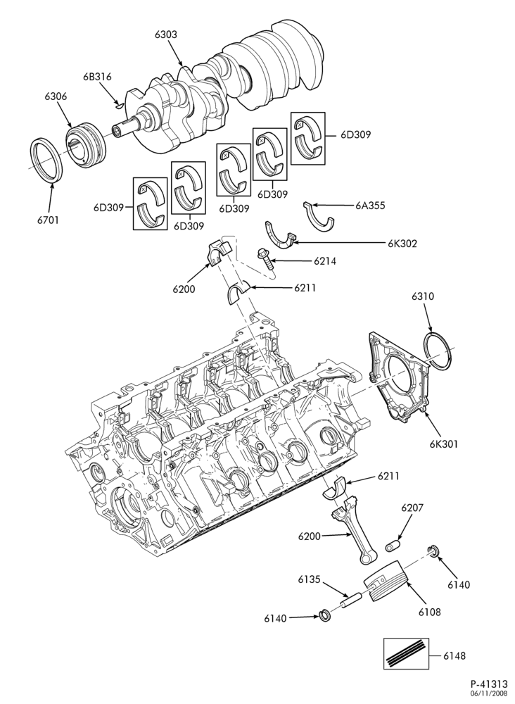 Схема 10 CYL. 6.8L-Crankshaft, pistons & bearings-E250/550