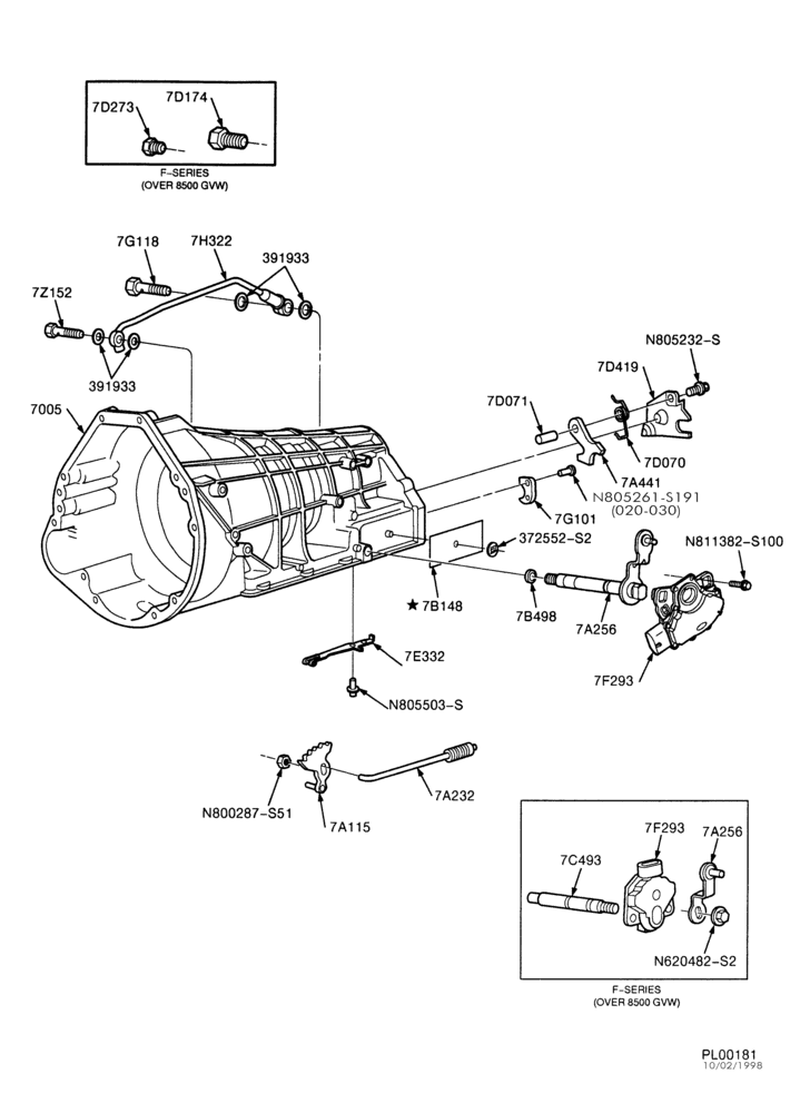 Схема E4OD TYPE TRANSMISSION-INTERNAL PARTS - Manual control linkage & parking pawl-F150/250