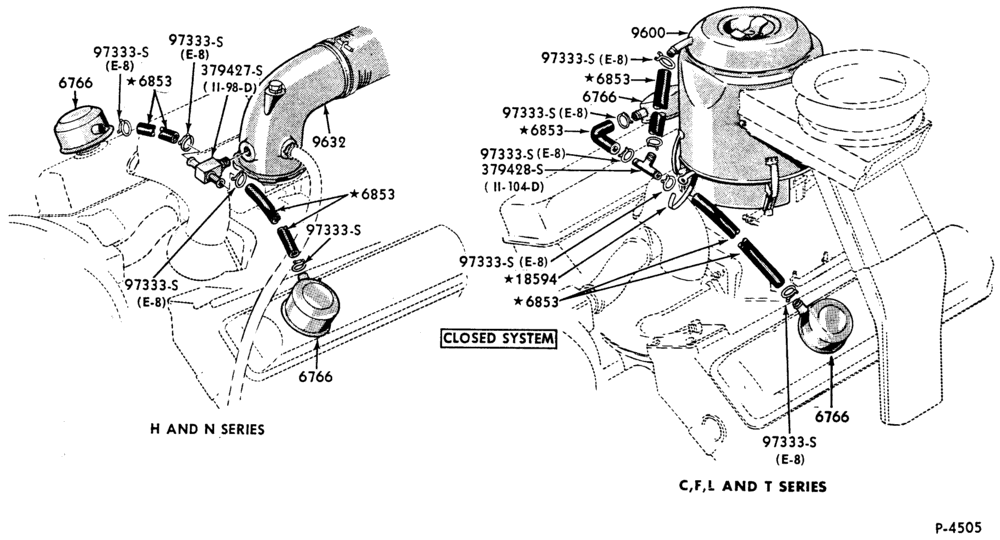 Схема 8 CYL. 7.8L AND 8.8L (477 AND 534 C.I.D.) GAS-CRANKCASE VENTILATION SYSTEM-Valve cover mtd.