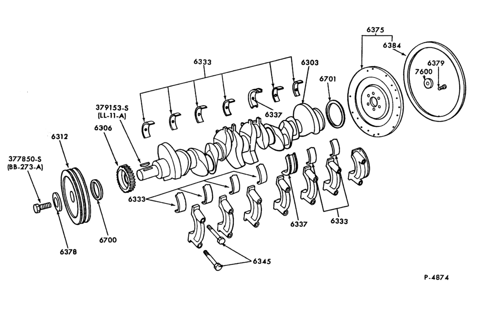 Схема 6 CYL. 4.9L (300 C.I.D.)-Crankshaft, flywheel and related parts