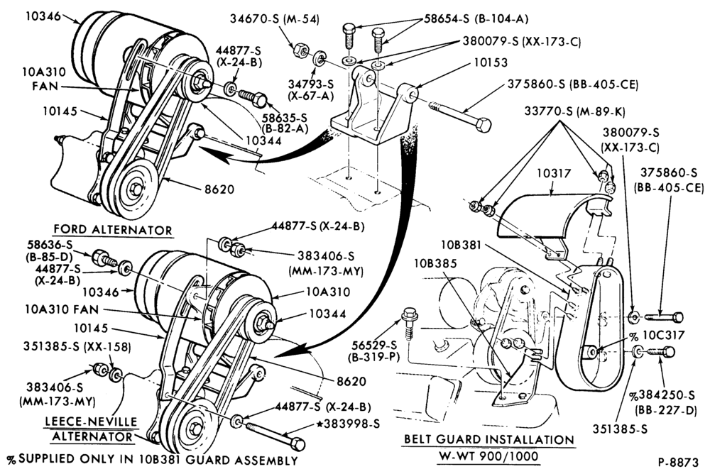 Схема ALTERNATOR MOUNTING PARTS-L-LT900-8 cyl. 568 (8V-71) Detroit diesel