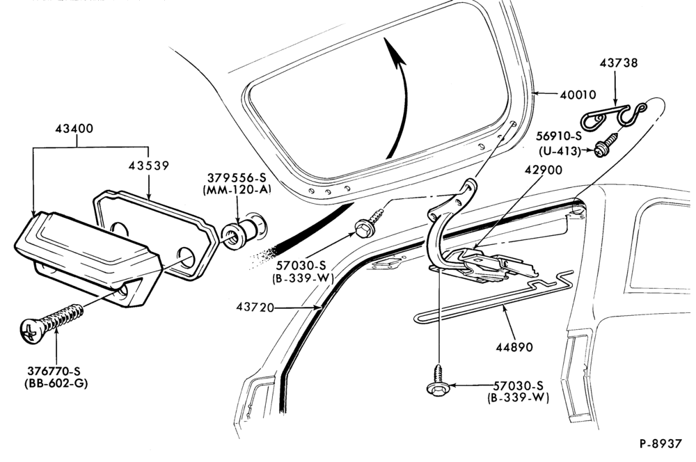 Схема LIFT/TAILGATE, LUGGAGE & BACK WINDOW-Tailgate parts - hinges - body type 73