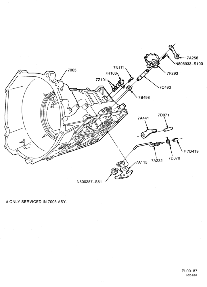Схема 4R70W TYPE-INTERNAL PARTS - Manual control linkage & parking brake-B,BN