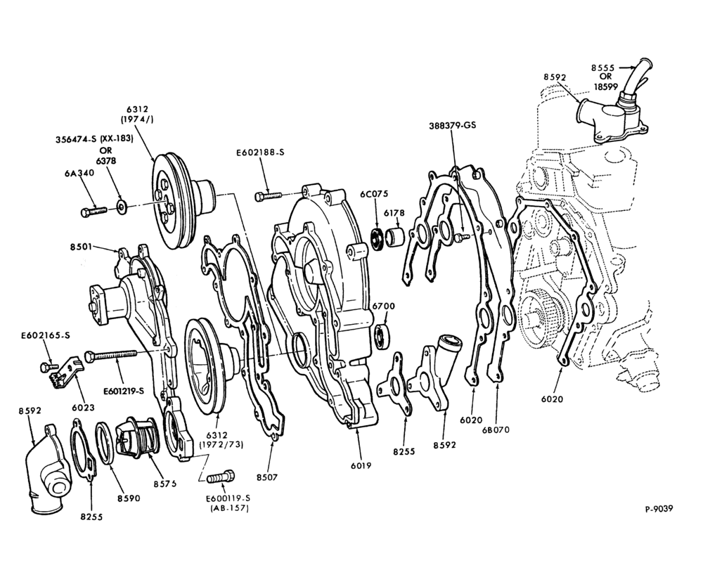 Схема 6 CYL. 2.8L (171 C.I.D.)-Timing gear cover and related parts