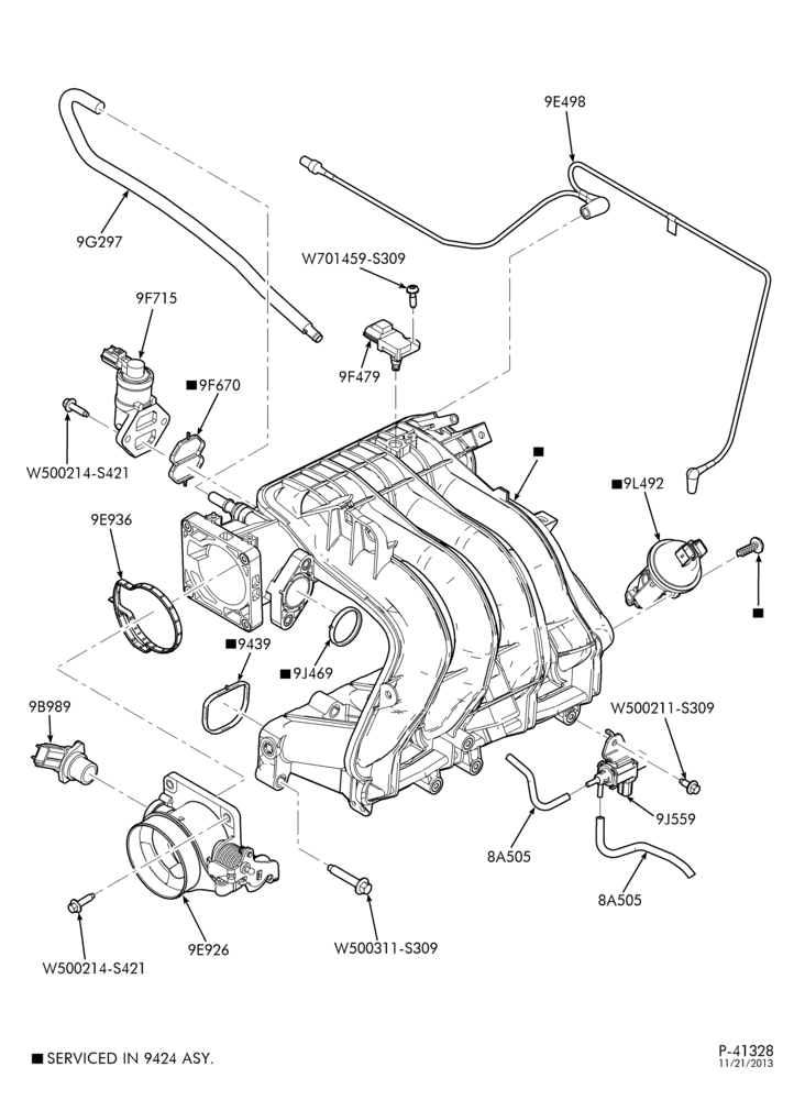 Схема 4 CYL. 2.3L-Intake manifold & related parts