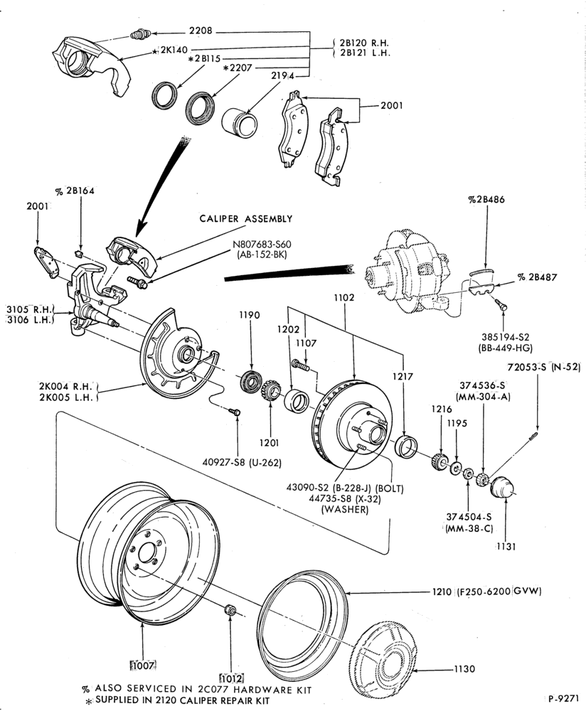 Схема BRAKES-Brake assy. - disc front - single piston-F100/250-2/W/D