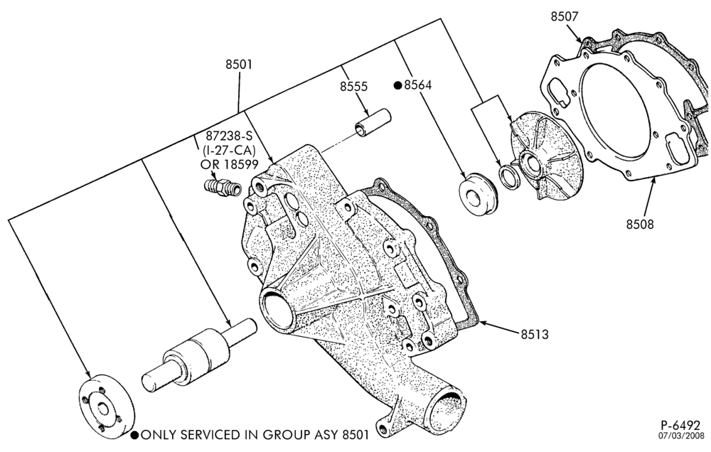 Схема WATER PUMP-WATER PUMP- 8 cyl. 351M (5.8L), 400 (6.6L) and 460 (7.5L)-E100/350