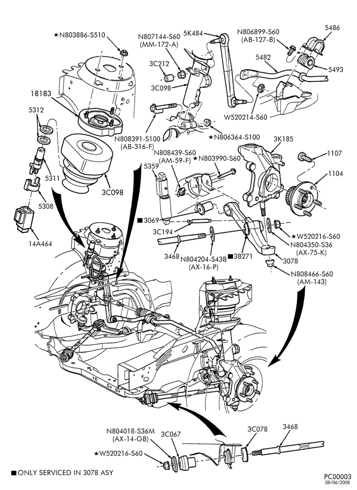 Схема FRONT SUSPENSION-Arms, brackets & bar