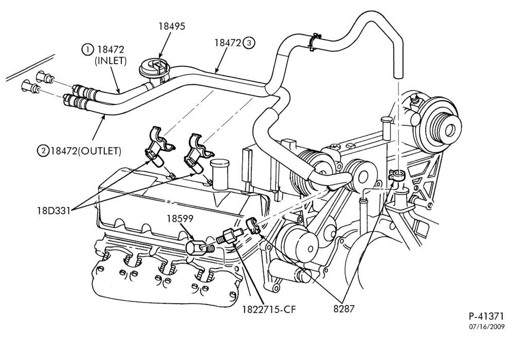 Схема HEATERS-Heater hose installation with ambient temp/speed pack - 8cyl. 7.3L