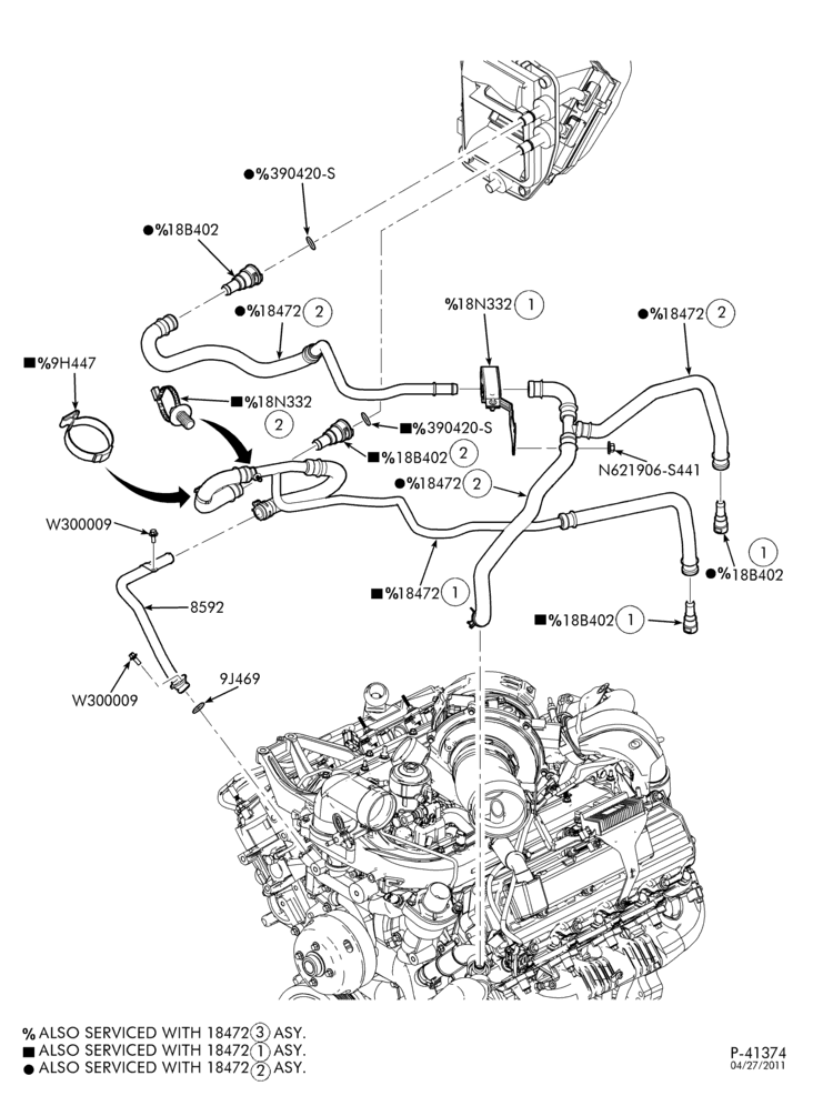 Схема HEATERS-Heater hoses - with auxiliary a/c - 8 cyl. 6.0L diesel-E350/450