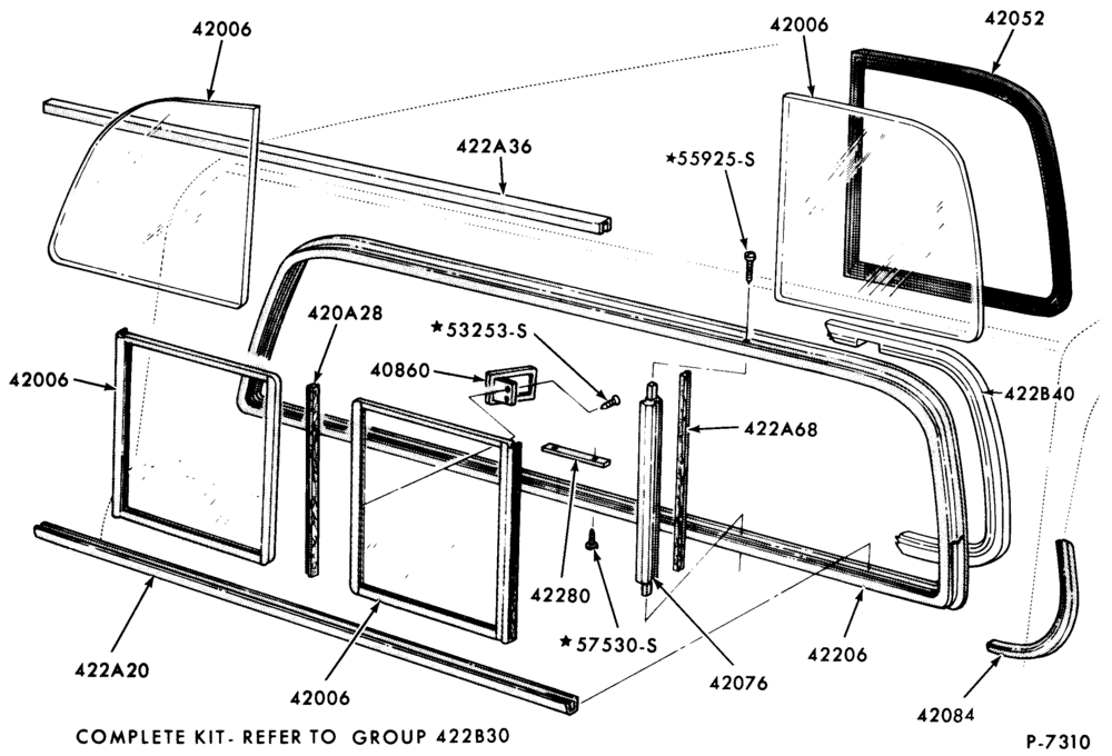 Схема DOORS AND WINDOWS-Back window parts (sliding) - "Before 2/83"-F100/350