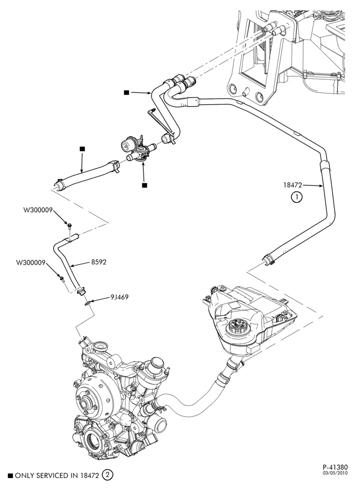 Схема HEATERS-Heater hose installation -without auxiliary a/c - 8 cyl. 6.0L diesel