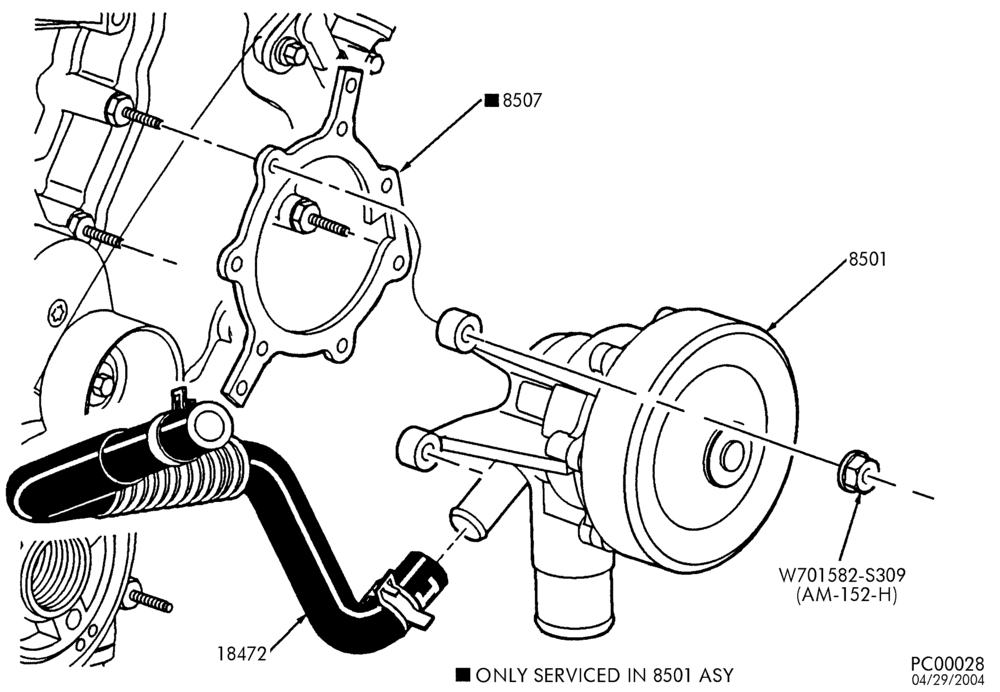 Схема Радиатор, решётка, охлаждение — Водяной насос — 6-цил. 3,0 л - DOHC