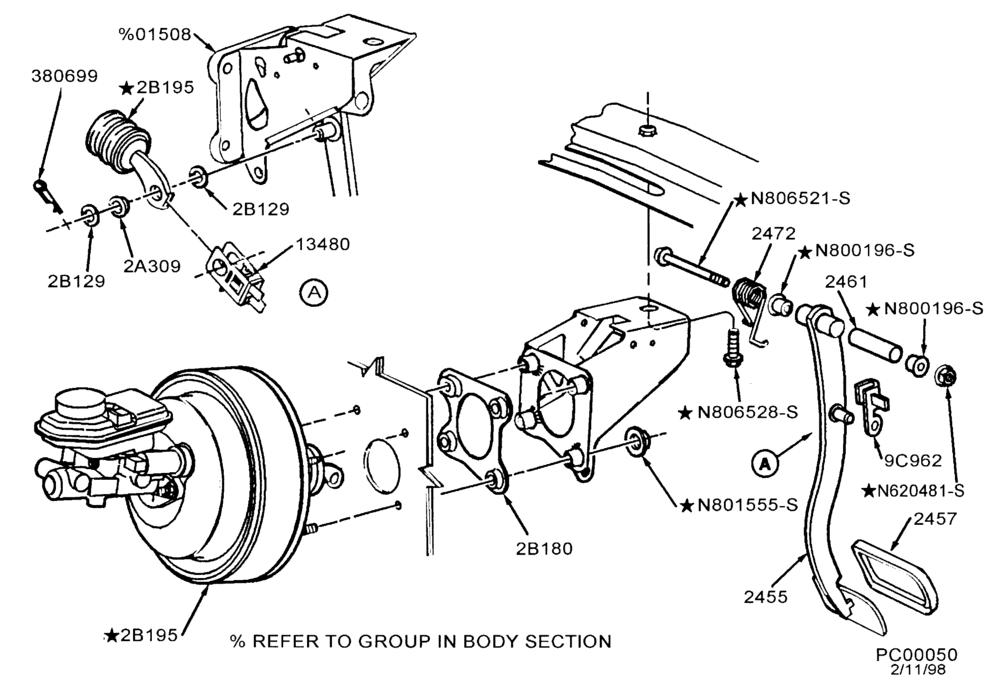 Схема BRAKES-Brake pedal & booster installation - with anti-lock