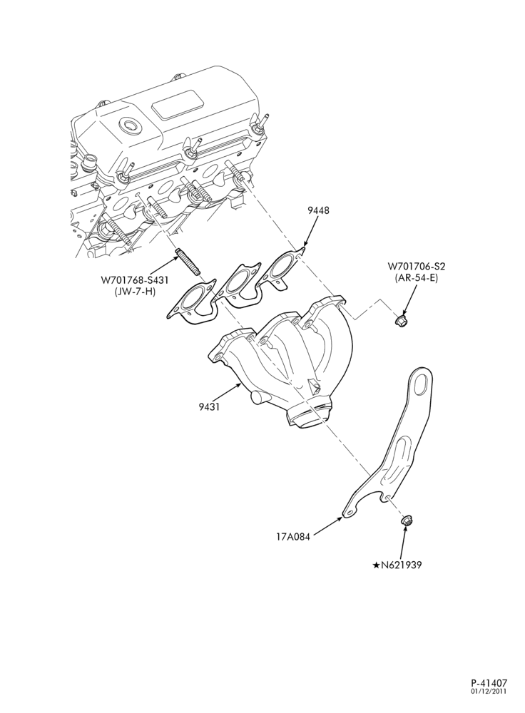 Схема 6 CYL. 3.8L-Exhaust manifold & related parts