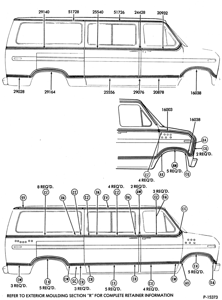 Схема EXTERIOR ORNAMENTATION - R.H. w/SLIDING DOOR (exc. SUPER VAN/WAGON)