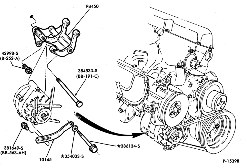 Схема ALTERNATORS-(5.0L)- E100/150-8 cyl. 351W (5.8L)