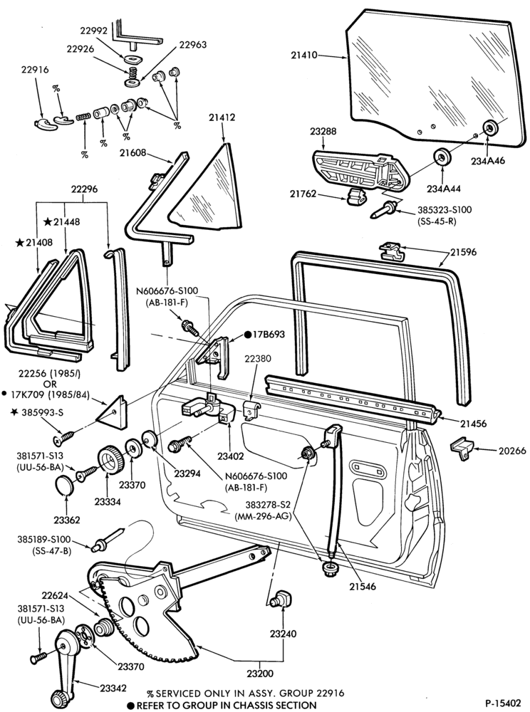 Схема BODY SIDES AND QUARTER-Window parts (front door - body types 54 and 74 - body types 54 and 74 - w/vent air