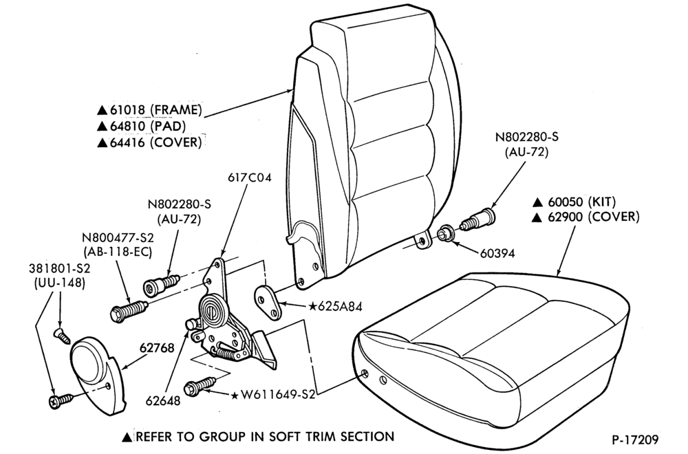 Схема SEATS-Front seat parts - bucket - upper half-R
