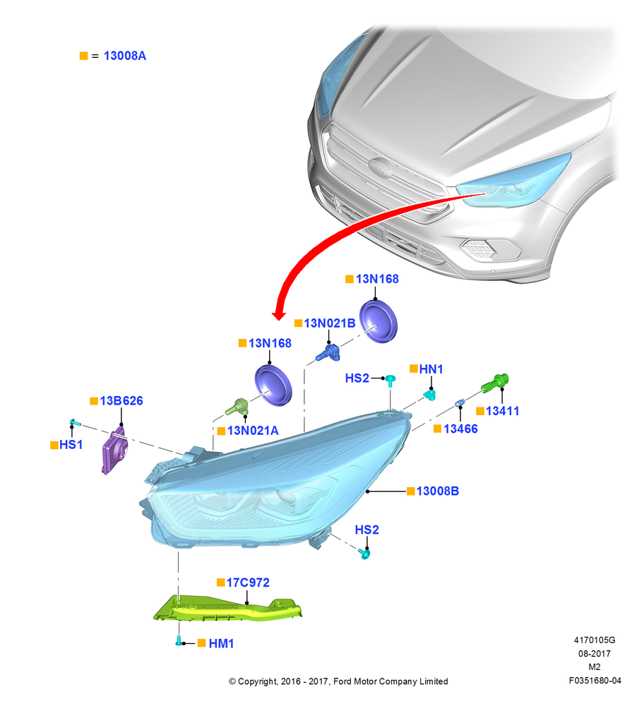 Схема Фары и передние указатели, With Halogen Headlamps - NAS; 21.03.2016–13.08.2019