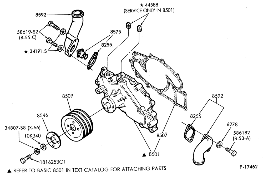 Схема WATER PUMPS-WATER PUMPS- 8 cyl. 420 (6.9L) and 446 (7.3L) diesel-F250/350,F(Super Duty)