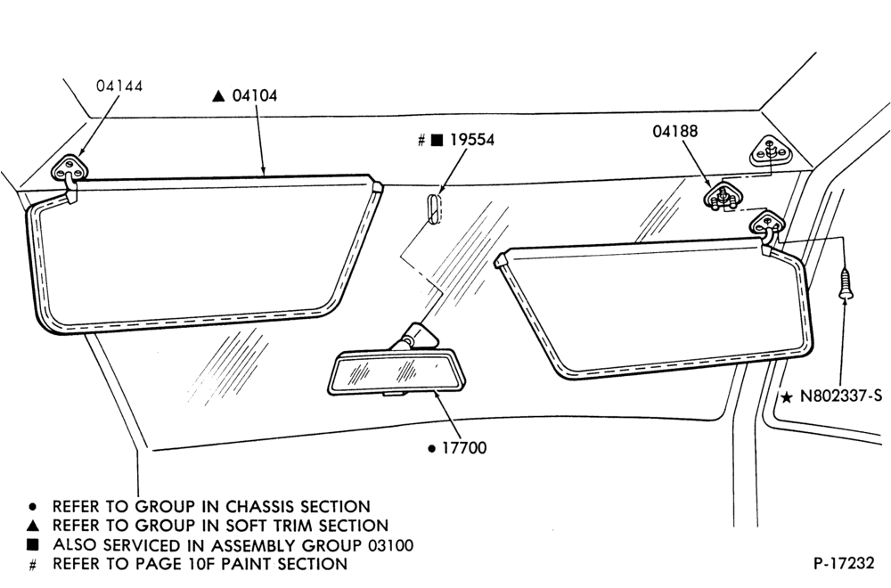 Схема WINDSHIELD-Rear view mirror and sun visor-(1984/88)-B