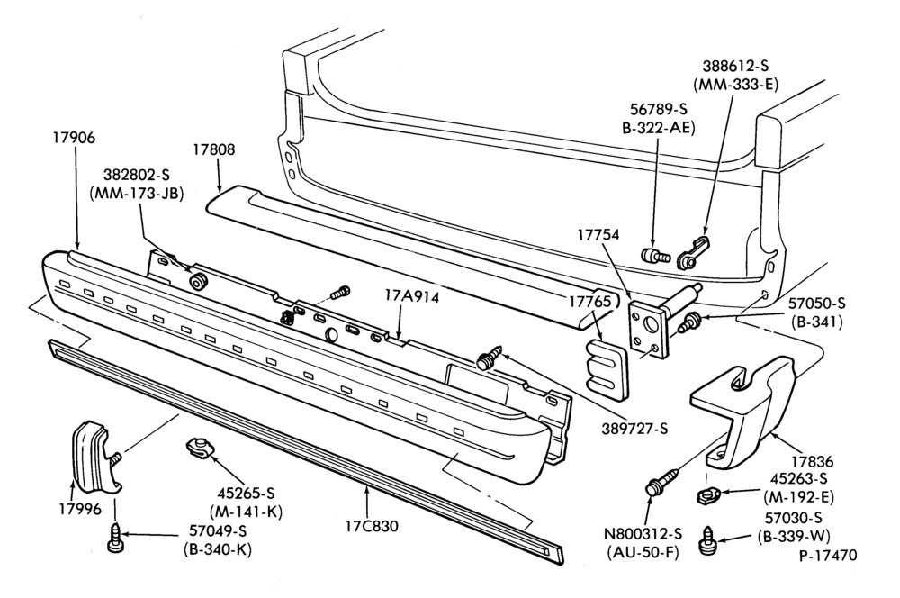 Схема SPEEDOMETER, BUMPERS, MIRRORS AND WIPERS-"From 2/83"- rear - body type 74"Before 2/83"