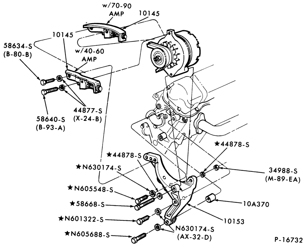 Схема ALTERNATOR MOUNTING PARTS-LN600/800-8 cyl. 501 (990) Detroit diesel-Motorcraft