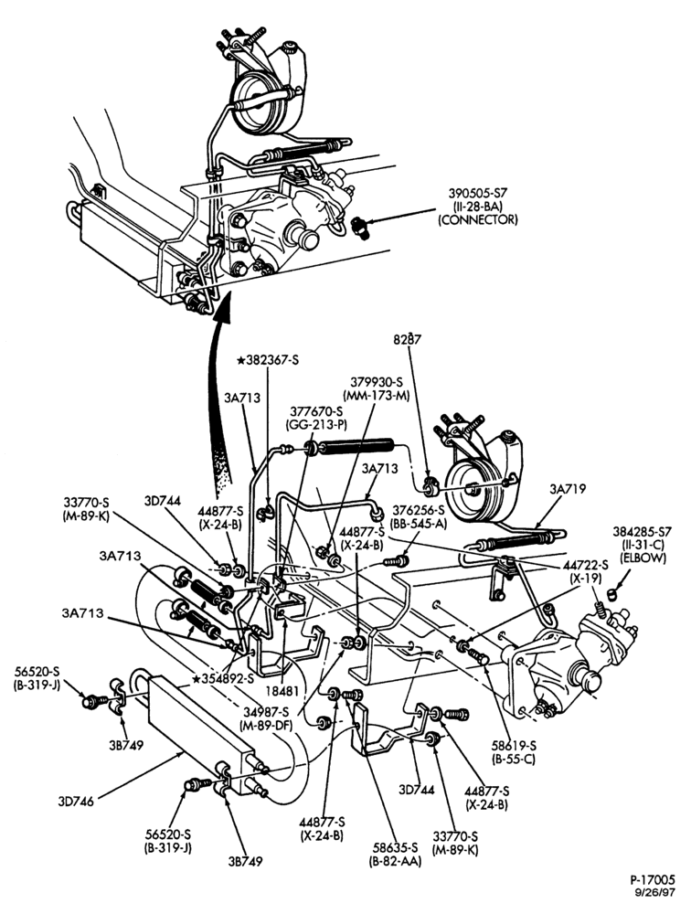 Схема STEERING-POWER- crossmember mounted oil cooler installation-B600/700