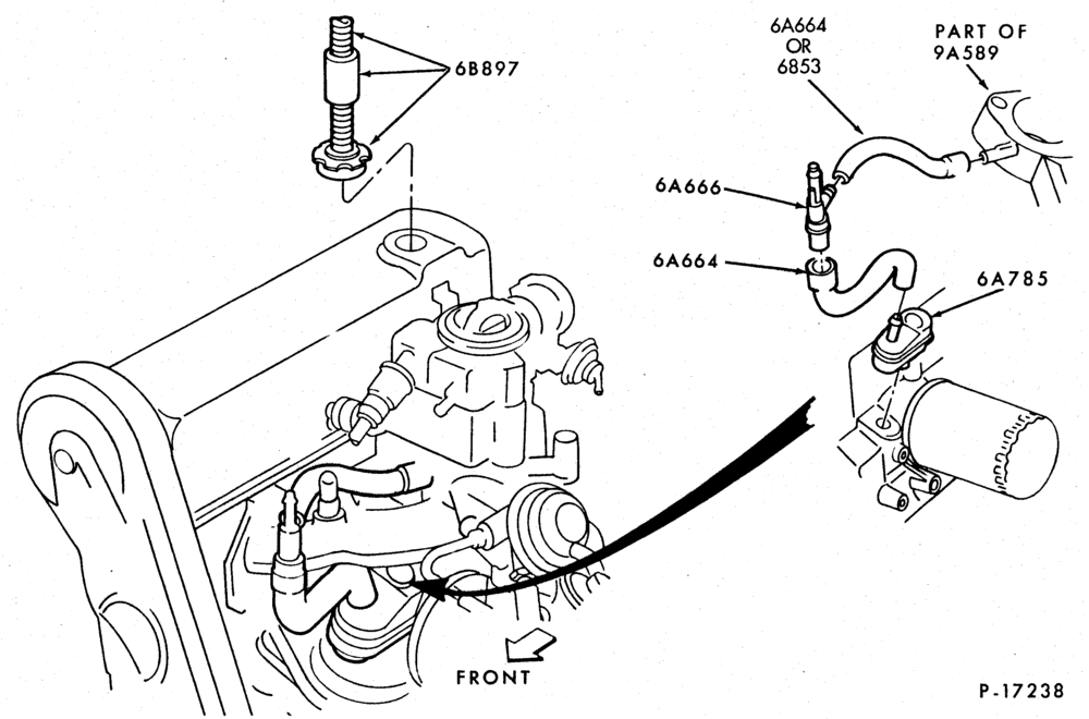 Схема 4 CYL. 1983/88 2.0L (122 C.I.D.) AND 2.3L (140 C.I.D.) - GAS-Crankcase ventilation system - Page A
